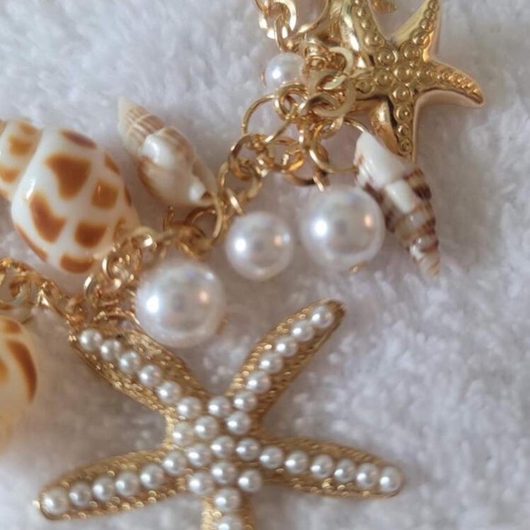 Betsey Johnson Seashell and Starfish Boho Gold Plated Bracelet/Anklet - Picture 2 of 3